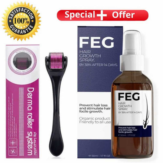 Pack of 2 FEG Hair Growth Spray Plus Derma Roller, Suitable For Both Men and Women AED 35